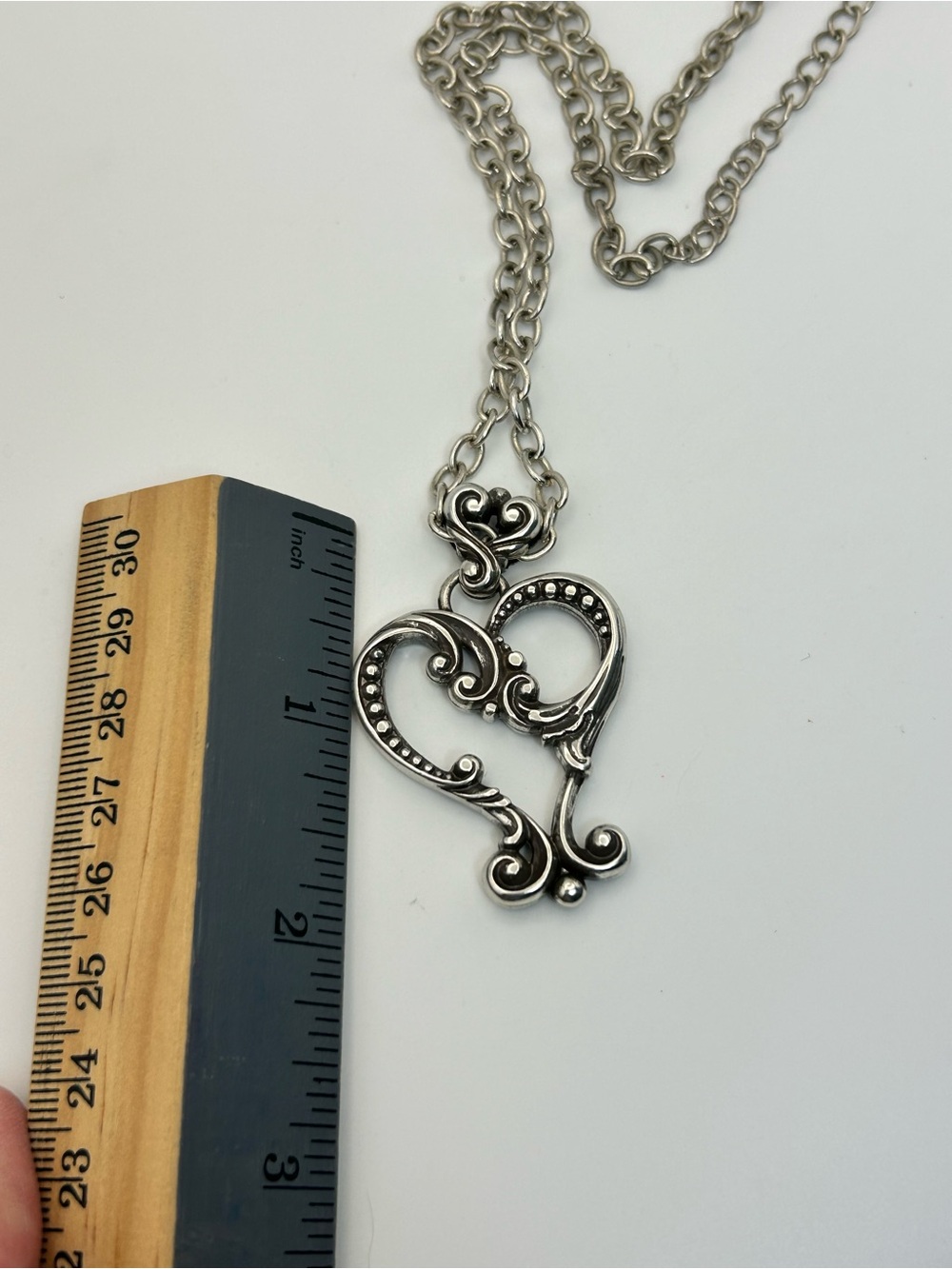 Brighton Open Heart Pendant Necklace Silver Plated Single Oval Link Chain 20" - Picture 10 of 10